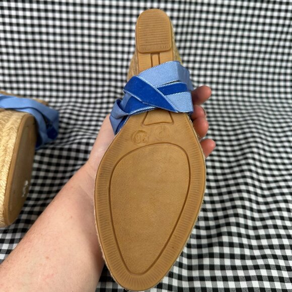 Penelope Chilvers High Valenciana Dali Espadrille Wedge Sandal Blue Velvet - Picture 7 of 7